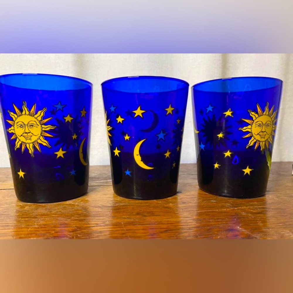 Vintage Libbey Cobalt Blue Celestial Glasses